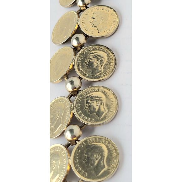 Canada Coin Charm Bracelet Vintage 1940s Gold Funky Chic - Picture 3 of 7